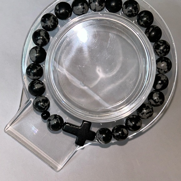 His/hers Snowflake Obsidian Cross Bracelet set – Protection, Balance & Strength - Picture 2 of 4